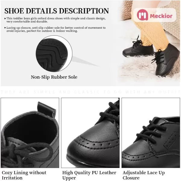Meckior Infant Baby Boys Girls Classic PU Leather Wedding Loafers Brogue Toddler Oxford Dress Shoes First Steps Walking Flat Lazy Crib ShoeA01Black