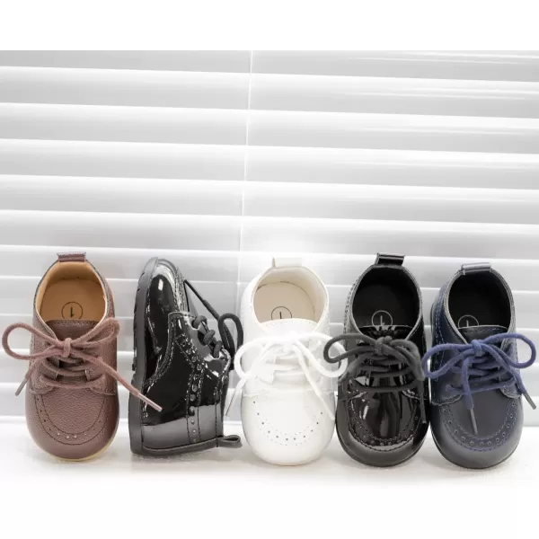 Meckior Infant Baby Boys Girls Classic PU Leather Wedding Loafers Brogue Toddler Oxford Dress Shoes First Steps Walking Flat Lazy Crib ShoeA01Black With Mirror Surface