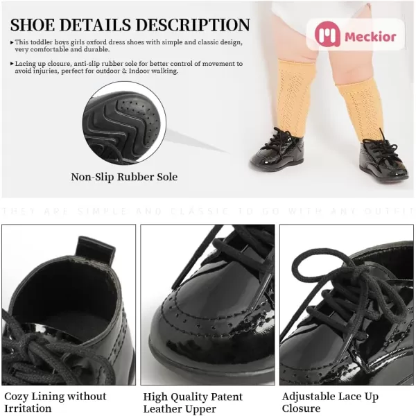 Meckior Infant Baby Boys Girls Classic PU Leather Wedding Loafers Brogue Toddler Oxford Dress Shoes First Steps Walking Flat Lazy Crib ShoeA01Black With Mirror Surface
