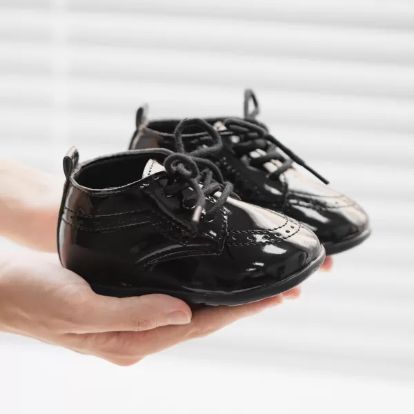 Meckior Infant Baby Boys Girls Classic PU Leather Wedding Loafers Brogue Toddler Oxford Dress Shoes First Steps Walking Flat Lazy Crib ShoeA01Black With Mirror Surface