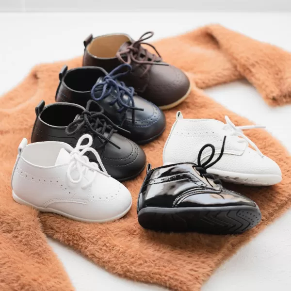 Meckior Infant Baby Boys Girls Classic PU Leather Wedding Loafers Brogue Toddler Oxford Dress Shoes First Steps Walking Flat Lazy Crib ShoeA02White