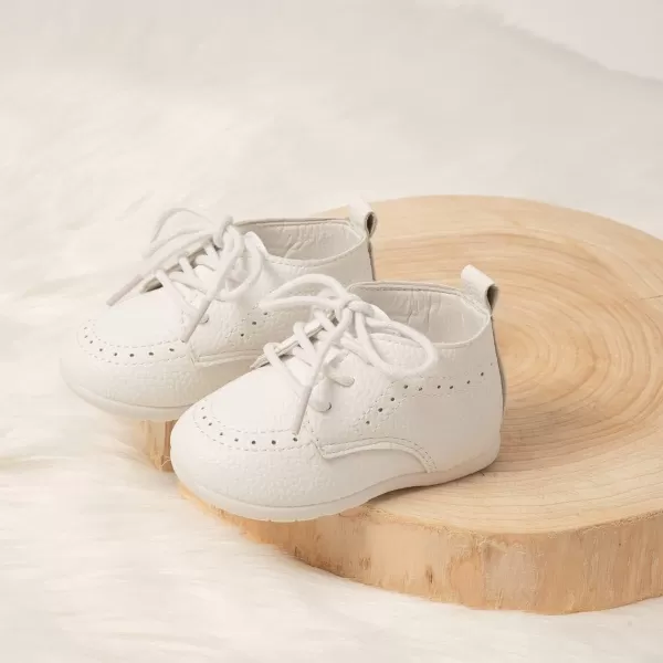 Meckior Infant Baby Boys Girls Classic PU Leather Wedding Loafers Brogue Toddler Oxford Dress Shoes First Steps Walking Flat Lazy Crib ShoeA02White With Texture