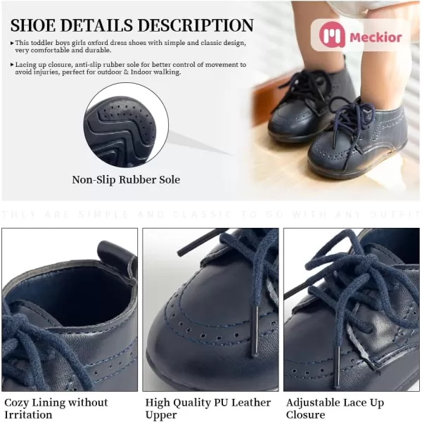 Meckior Infant Baby Boys Girls Classic PU Leather Wedding Loafers Brogue Toddler Oxford Dress Shoes First Steps Walking Flat Lazy Crib ShoeA03Deep Blue