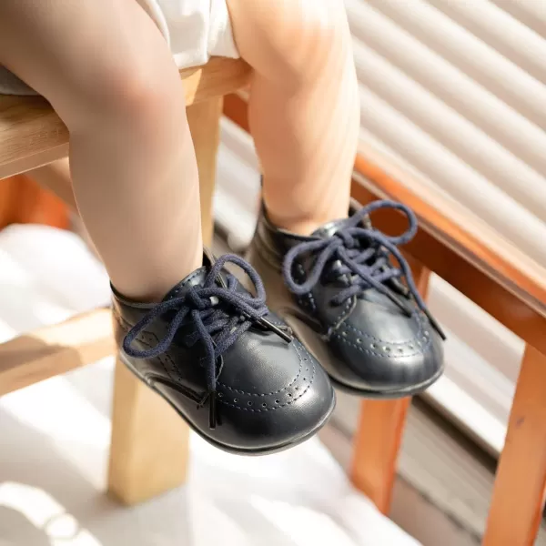 Meckior Infant Baby Boys Girls Classic PU Leather Wedding Loafers Brogue Toddler Oxford Dress Shoes First Steps Walking Flat Lazy Crib ShoeA03Deep Blue
