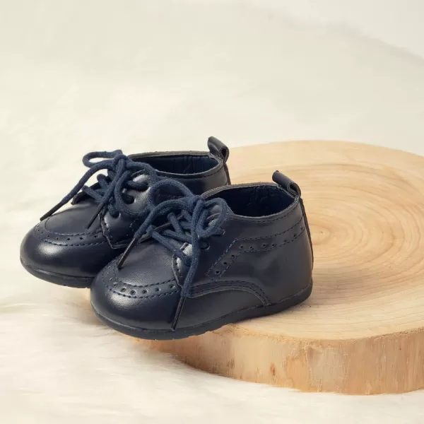 Meckior Infant Baby Boys Girls Classic PU Leather Wedding Loafers Brogue Toddler Oxford Dress Shoes First Steps Walking Flat Lazy Crib ShoeA03Deep Blue