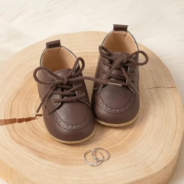 Meckior Infant Baby Boys Girls Classic PU Leather Wedding Loafers Brogue Toddler Oxford Dress Shoes First Steps Walking Flat Lazy Crib ShoeA03Deep Brown