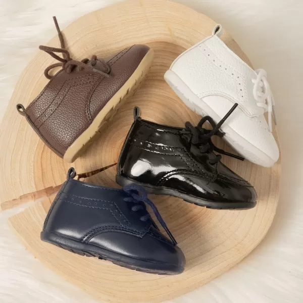 Meckior Infant Baby Boys Girls Classic PU Leather Wedding Loafers Brogue Toddler Oxford Dress Shoes First Steps Walking Flat Lazy Crib ShoeA03Deep Brown