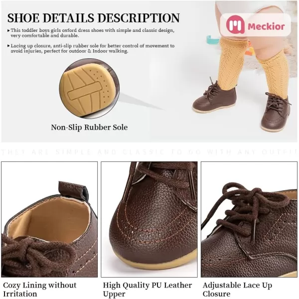 Meckior Infant Baby Boys Girls Classic PU Leather Wedding Loafers Brogue Toddler Oxford Dress Shoes First Steps Walking Flat Lazy Crib ShoeA03Deep Brown