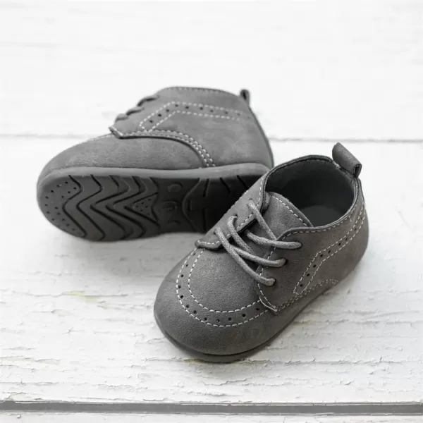 Meckior Infant Baby Boys Girls Classic PU Leather Wedding Loafers Brogue Toddler Oxford Dress Shoes First Steps Walking Flat Lazy Crib ShoeA03Deep Gray