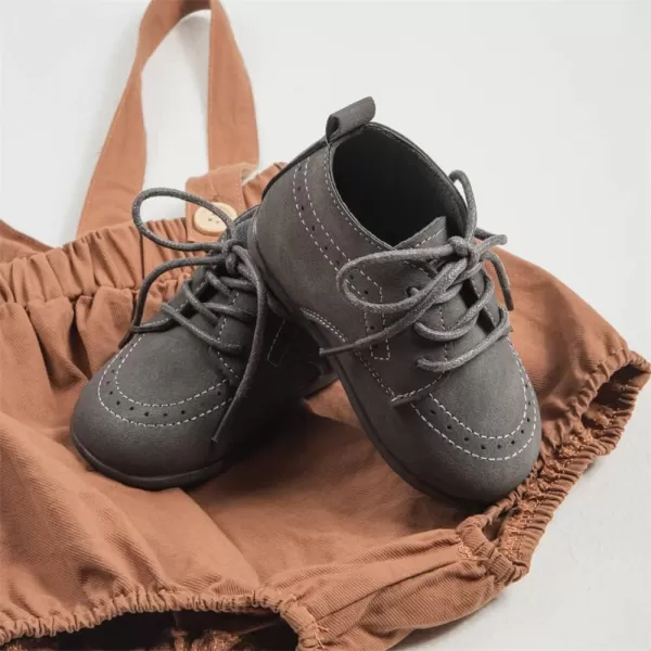 Meckior Infant Baby Boys Girls Classic PU Leather Wedding Loafers Brogue Toddler Oxford Dress Shoes First Steps Walking Flat Lazy Crib ShoeA03Deep Gray
