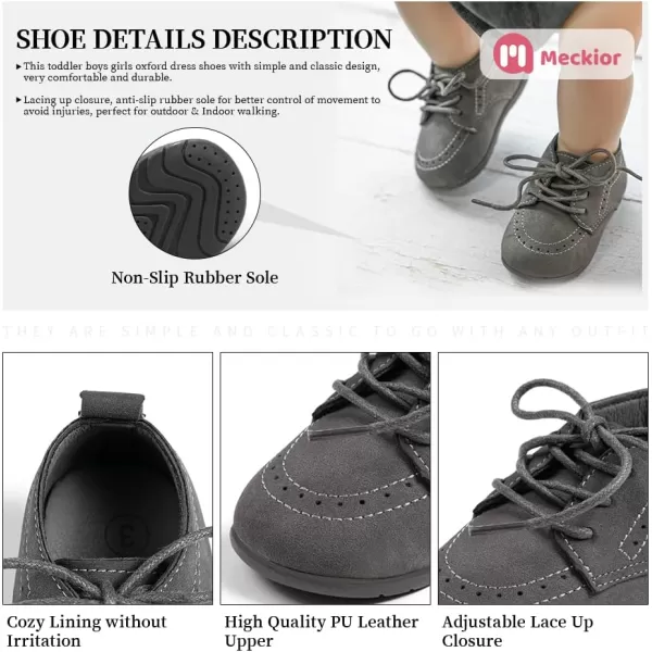 Meckior Infant Baby Boys Girls Classic PU Leather Wedding Loafers Brogue Toddler Oxford Dress Shoes First Steps Walking Flat Lazy Crib ShoeA03Deep Gray
