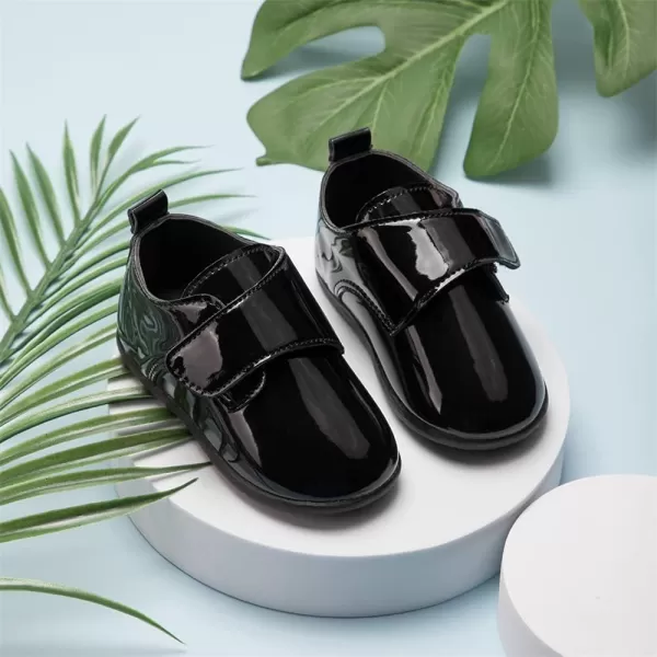 Meckior Infant Baby Boys Girls Classic PU Leather Wedding Loafers Brogue Toddler Oxford Dress Shoes First Steps Walking Flat Lazy Crib ShoeA04Black