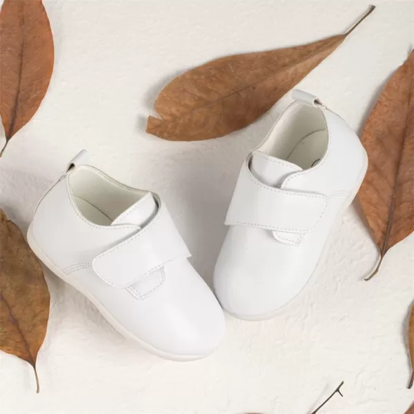 Meckior Infant Baby Boys Girls Classic PU Leather Wedding Loafers Brogue Toddler Oxford Dress Shoes First Steps Walking Flat Lazy Crib ShoeA05White
