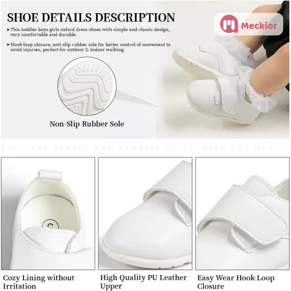 Meckior Infant Baby Boys Girls Classic PU Leather Wedding Loafers Brogue Toddler Oxford Dress Shoes First Steps Walking Flat Lazy Crib ShoeA05White