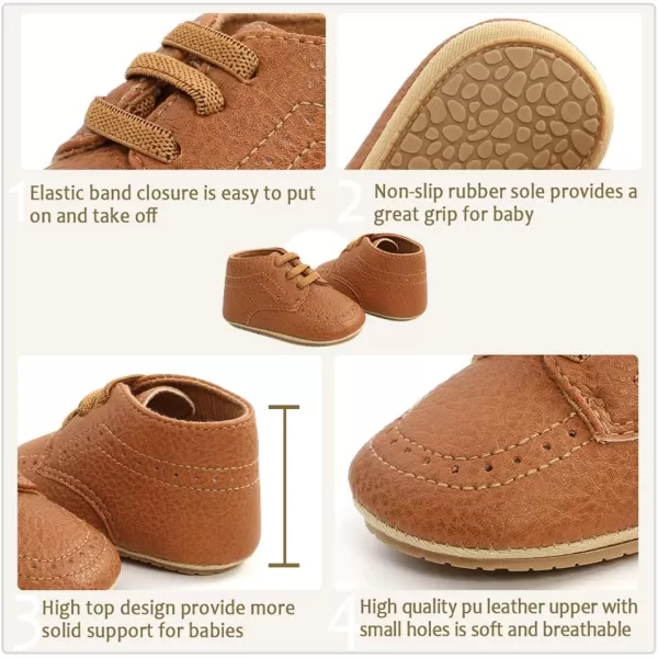 Meckior Infant Baby Boys Girls Classic PU Leather Wedding Loafers Brogue Toddler Oxford Dress Shoes First Steps Walking Flat Lazy Crib ShoeB01Brown With Elastic Band