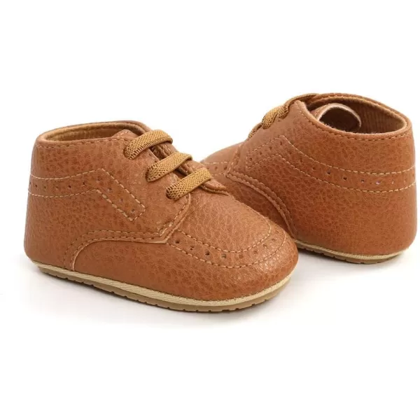 Meckior Infant Baby Boys Girls Classic PU Leather Wedding Loafers Brogue Toddler Oxford Dress Shoes First Steps Walking Flat Lazy Crib ShoeB01Brown With Elastic Band
