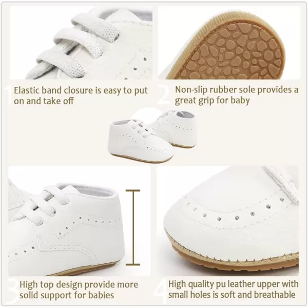 Meckior Infant Baby Boys Girls Classic PU Leather Wedding Loafers Brogue Toddler Oxford Dress Shoes First Steps Walking Flat Lazy Crib ShoeB01White With Elastic Band