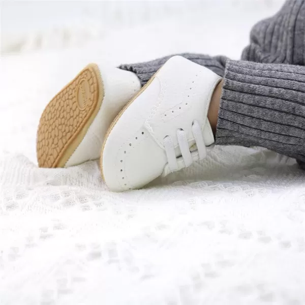 Meckior Infant Baby Boys Girls Classic PU Leather Wedding Loafers Brogue Toddler Oxford Dress Shoes First Steps Walking Flat Lazy Crib ShoeB01White With Elastic Band