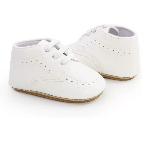 Meckior Infant Baby Boys Girls Classic PU Leather Wedding Loafers Brogue Toddler Oxford Dress Shoes First Steps Walking Flat Lazy Crib ShoeB01White With Elastic Band