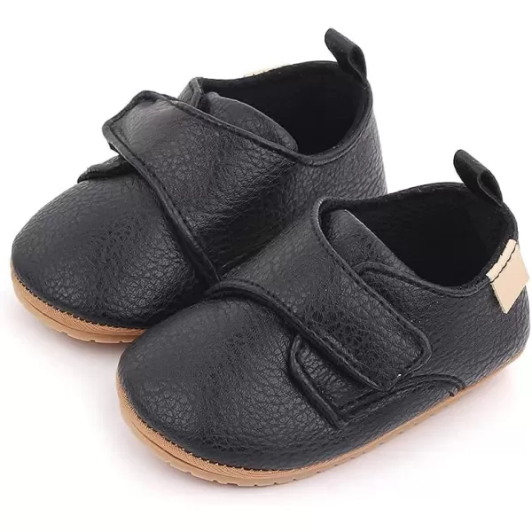 Meckior Infant Baby Boys Girls Classic PU Leather Wedding Loafers Brogue Toddler Oxford Dress Shoes First Steps Walking Flat Lazy Crib ShoeC03Black