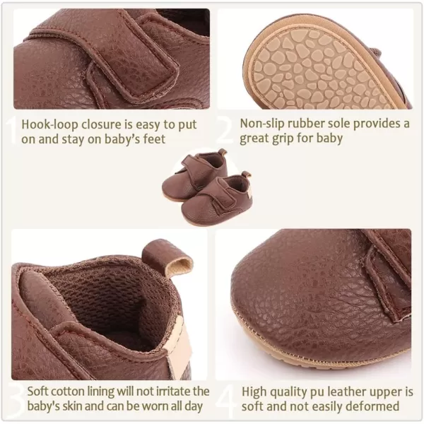 Meckior Infant Baby Boys Girls Classic PU Leather Wedding Loafers Brogue Toddler Oxford Dress Shoes First Steps Walking Flat Lazy Crib ShoeC03Deep Brown