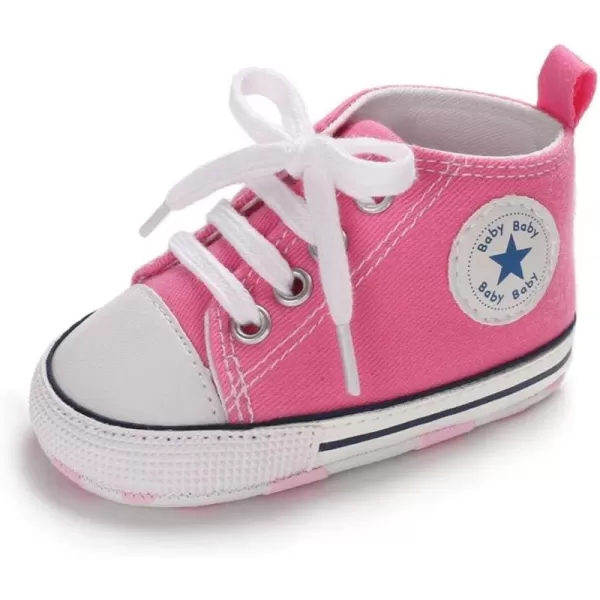 Meckior Baby Girls Boys Canvas Sneakers Soft Sole HighTop Ankle Infant First Walkers Crib ShoesA01Pink