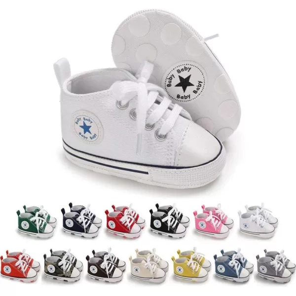 Meckior Baby Girls Boys Canvas Sneakers Soft Sole HighTop Ankle Infant First Walkers Crib ShoesA03White