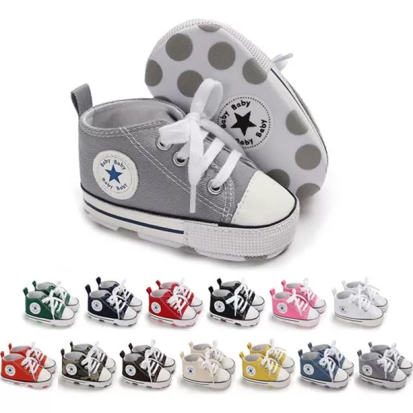 Meckior Baby Girls Boys Canvas Sneakers Soft Sole HighTop Ankle Infant First Walkers Crib ShoesA05Gray