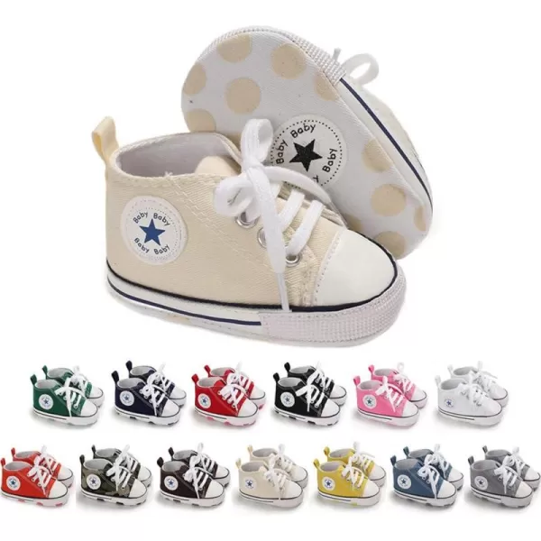 Meckior Baby Girls Boys Canvas Sneakers Soft Sole HighTop Ankle Infant First Walkers Crib ShoesA16Beige