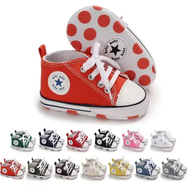 Meckior Baby Girls Boys Canvas Sneakers Soft Sole HighTop Ankle Infant First Walkers Crib ShoesA18Orange
