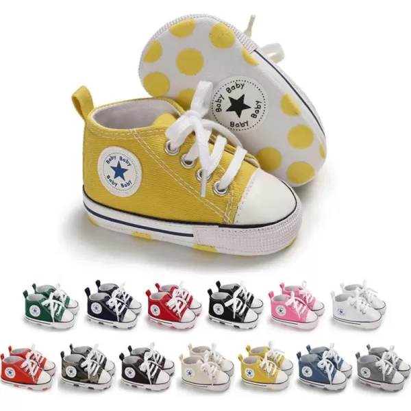 Meckior Baby Girls Boys Canvas Sneakers Soft Sole HighTop Ankle Infant First Walkers Crib ShoesA19Yellow