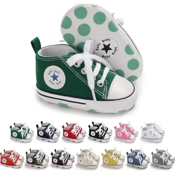 Meckior Baby Girls Boys Canvas Sneakers Soft Sole HighTop Ankle Infant First Walkers Crib ShoesA25Green
