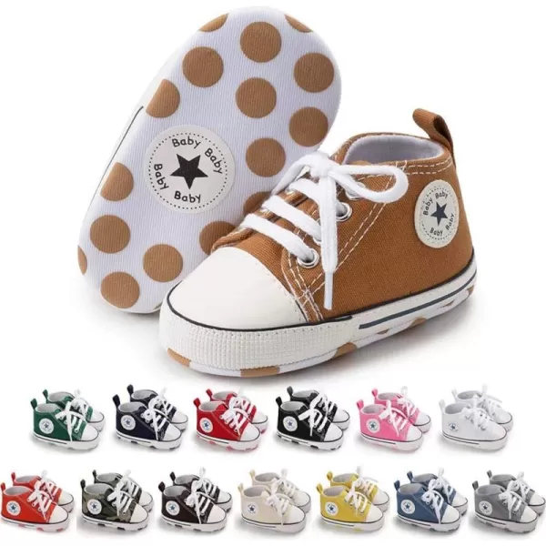 Meckior Baby Girls Boys Canvas Sneakers Soft Sole HighTop Ankle Infant First Walkers Crib ShoesA26Khaki