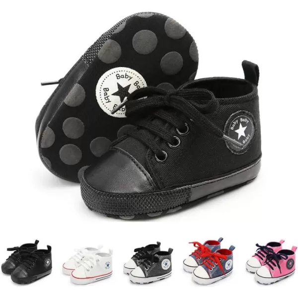 Meckior Baby Girls Boys Canvas Sneakers Soft Sole HighTop Ankle Infant First Walkers Crib ShoesB10Black