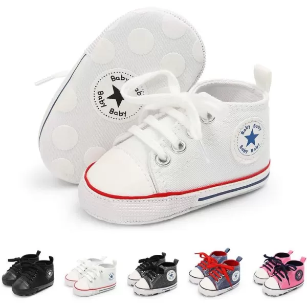 Meckior Baby Girls Boys Canvas Sneakers Soft Sole HighTop Ankle Infant First Walkers Crib ShoesB10White