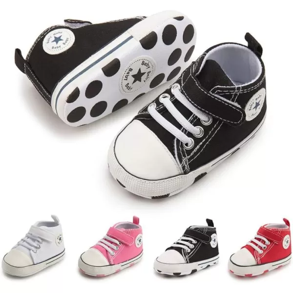 Meckior Baby Girls Boys Canvas Sneakers Soft Sole HighTop Ankle Infant First Walkers Crib ShoesB20Black