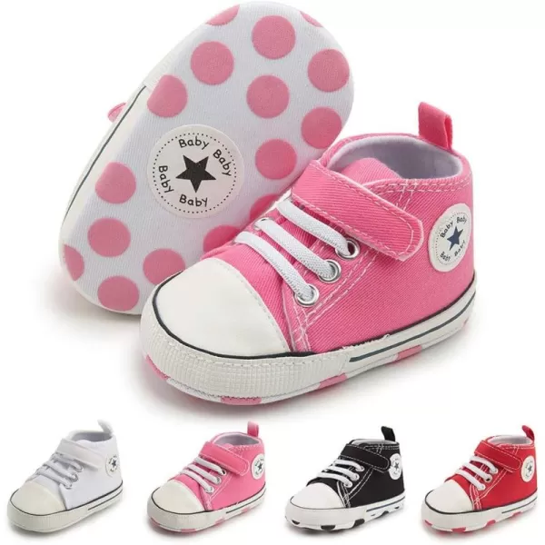 Meckior Baby Girls Boys Canvas Sneakers Soft Sole HighTop Ankle Infant First Walkers Crib ShoesB20Pink