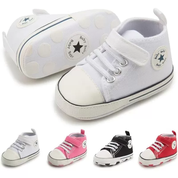 Meckior Baby Girls Boys Canvas Sneakers Soft Sole HighTop Ankle Infant First Walkers Crib ShoesB20White