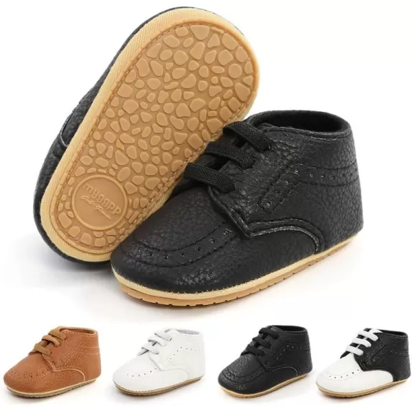 Meckior Infant Baby Boys Girls Classic PU Leather Wedding Loafers Brogue Toddler Oxford Dress Shoes First Steps Walking Flat Lazy Crib ShoeB01Black With Elastic Band
