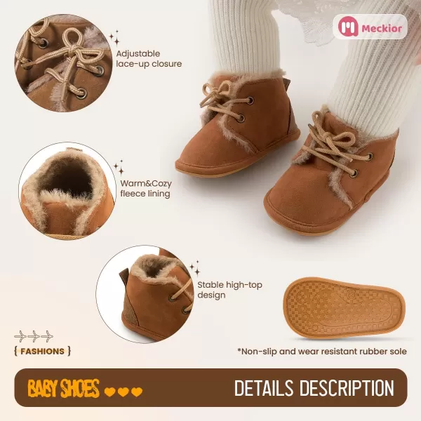 Meckior Baby Booties Newborn Infant Unisex Baby Girls Boys Velvet Rubber AnitSlip Sole Shoes Toddler Fleece Cozy Winter Warm Prewalker BootsA01Little Coffee With Fleece