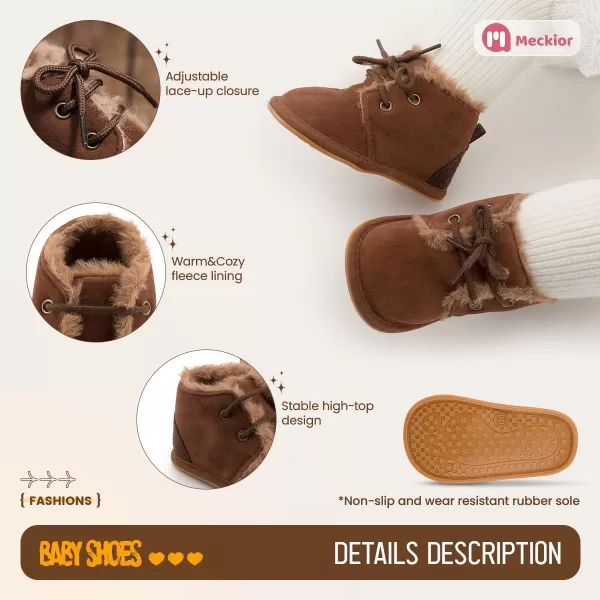 Meckior Baby Booties Newborn Infant Unisex Baby Girls Boys Velvet Rubber AnitSlip Sole Shoes Toddler Fleece Cozy Winter Warm Prewalker BootsA02Deep Coffee With Fleece