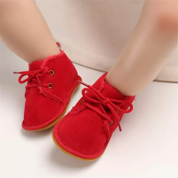 Meckior Baby Booties Newborn Infant Unisex Baby Girls Boys Velvet Rubber AnitSlip Sole Shoes Toddler Fleece Cozy Winter Warm Prewalker BootsA02Red With Fleece