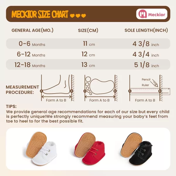 Meckior Baby Booties Newborn Infant Unisex Baby Girls Boys Velvet Rubber AnitSlip Sole Shoes Toddler Fleece Cozy Winter Warm Prewalker BootsA02Red With Fleece