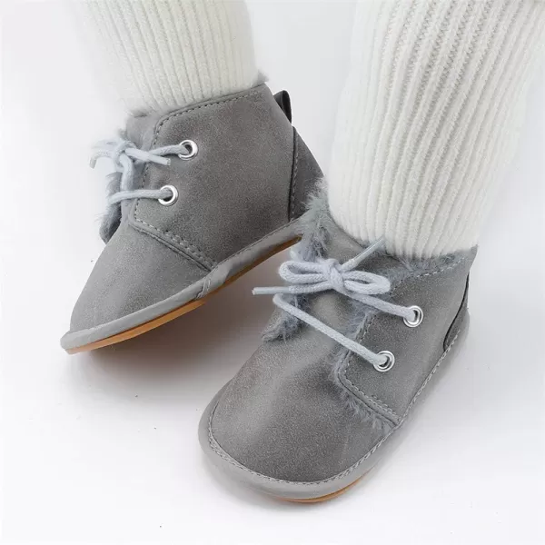 Meckior Baby Booties Newborn Infant Unisex Baby Girls Boys Velvet Rubber AnitSlip Sole Shoes Toddler Fleece Cozy Winter Warm Prewalker BootsA04Gray With Fleece