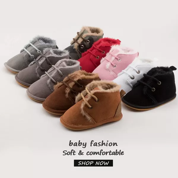 Meckior Baby Booties Newborn Infant Unisex Baby Girls Boys Velvet Rubber AnitSlip Sole Shoes Toddler Fleece Cozy Winter Warm Prewalker BootsA04Gray With Fleece