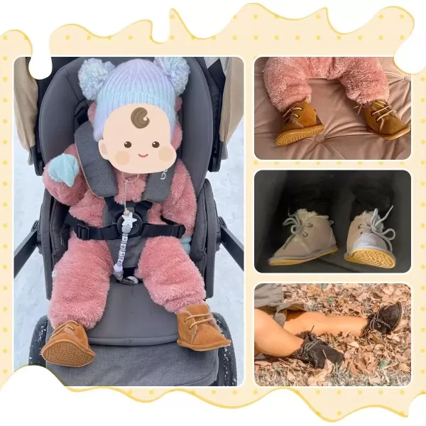 Meckior Baby Booties Newborn Infant Unisex Baby Girls Boys Velvet Rubber AnitSlip Sole Shoes Toddler Fleece Cozy Winter Warm Prewalker BootsA04Gray With Fleece