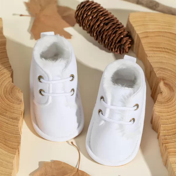 Meckior Baby Booties Newborn Infant Unisex Baby Girls Boys Velvet Rubber AnitSlip Sole Shoes Toddler Fleece Cozy Winter Warm Prewalker BootsA05White With Fleece