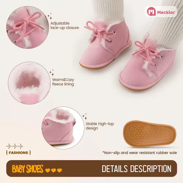 Meckior Baby Booties Newborn Infant Unisex Baby Girls Boys Velvet Rubber AnitSlip Sole Shoes Toddler Fleece Cozy Winter Warm Prewalker BootsA09Pink With Fleece