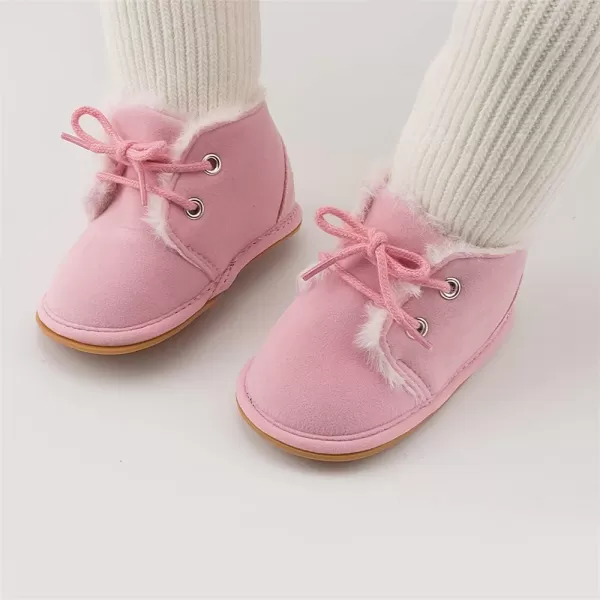 Meckior Baby Booties Newborn Infant Unisex Baby Girls Boys Velvet Rubber AnitSlip Sole Shoes Toddler Fleece Cozy Winter Warm Prewalker BootsA09Pink With Fleece
