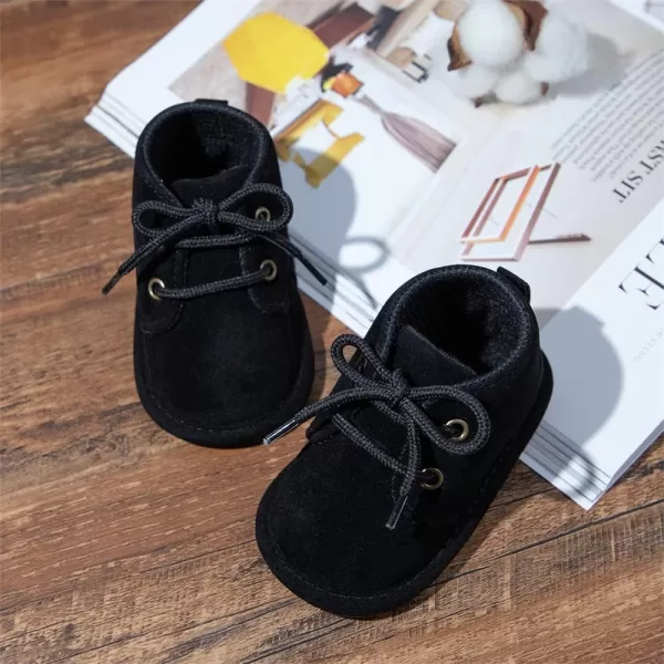 Meckior Baby Booties Newborn Infant Unisex Baby Girls Boys Velvet Rubber AnitSlip Sole Shoes Toddler Fleece Cozy Winter Warm Prewalker BootsA10Black With Common Lining